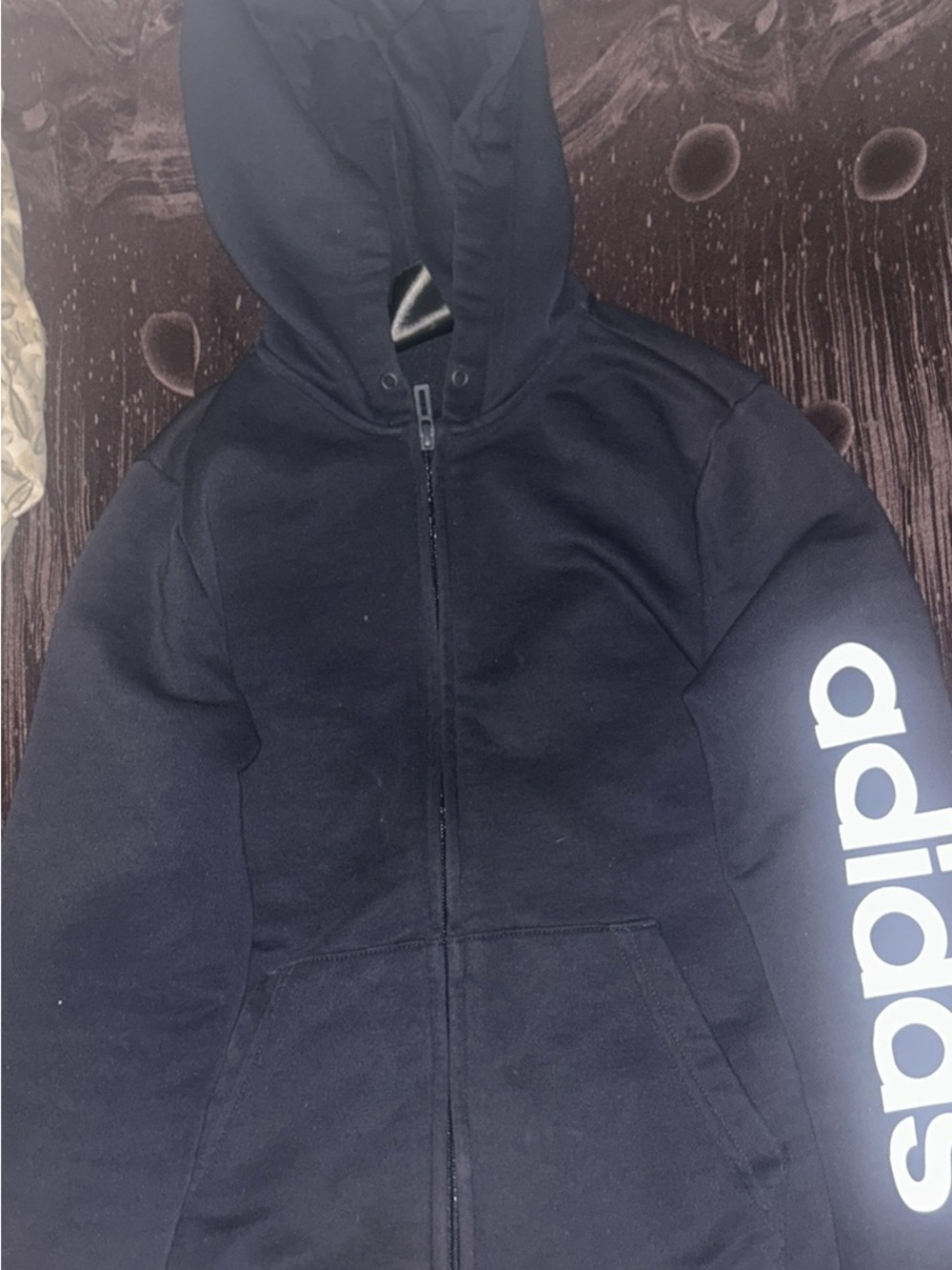 adidas Black Kids Full-Zip Hoodie with Sleeve Logo